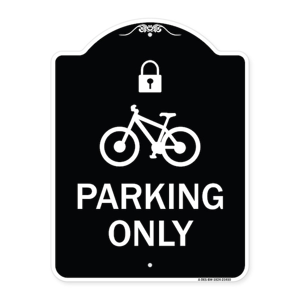 Signmission Parking With Cycle and Lock Symbol Heavy-Gauge Aluminum Architectural Sign, 24" x 18", BW-1824-23410 A-DES-BW-1824-23410 - main